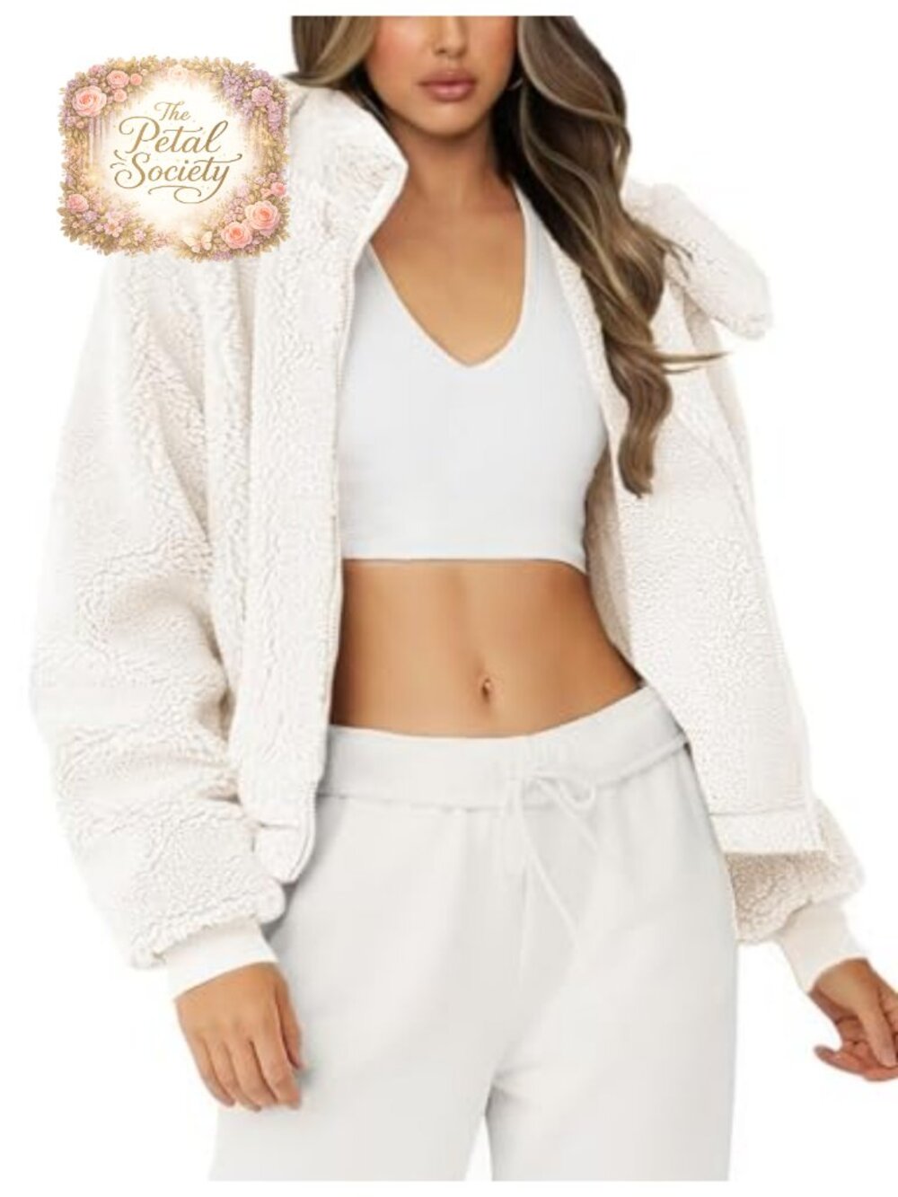 Faux Fur Hooded Sherpa Fleece Coat Zip Front Warm Winter Jacket